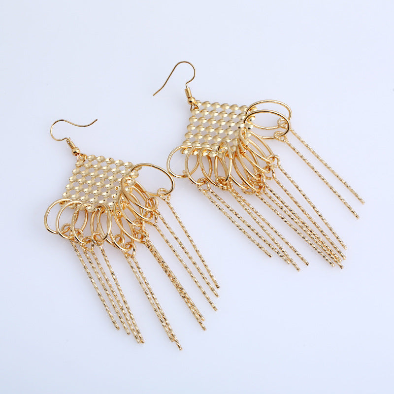 Wholesale Long tassel earrings with hollowed-out exaggerated design